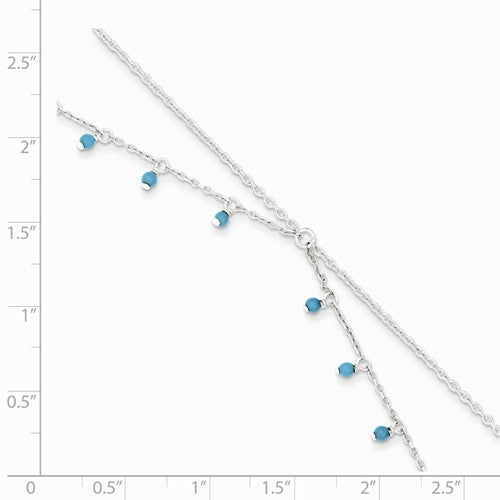 OOO Sterling Silver Turquoise Beaded Double Chain Anklet, OOO Sterling Silver Turquoise Beaded Double Chain Anklet - Legacy Saint Jewelry