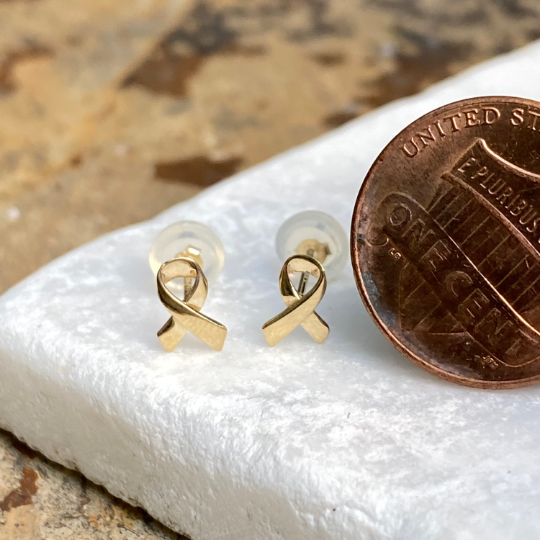 14KT Yellow Gold Mini Awareness Ribbon Stud Earrings