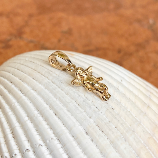 14KT Yellow Gold Small 3D Baby Guardian Angel Pendant Charm
