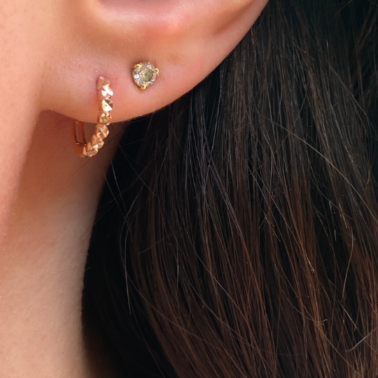 14KT Rose Gold Diamond-Cut Beaded Huggie Hoop Earrings 11mm