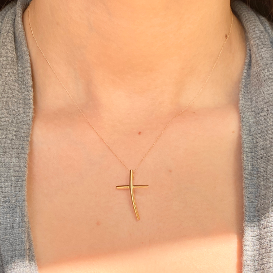 14KT Yellow Gold Curved Cross Pendant Slide