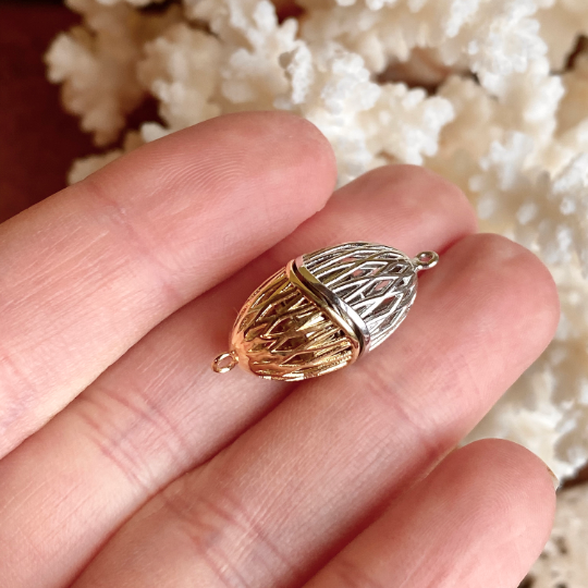 14KT Yellow Gold Plated + Sterling Silver Caged Magnetic Clasp