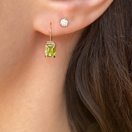 14KT Yellow Gold Genuine Peridot Leverback Earrings - Legacy Saint Jewelry