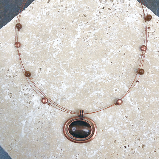 Estate 3-Strand Copper Necklace with Cat's Eye Pendant, Estate 3-Strand Copper Necklace with Cat's Eye Pendant - Legacy Saint Jewelry