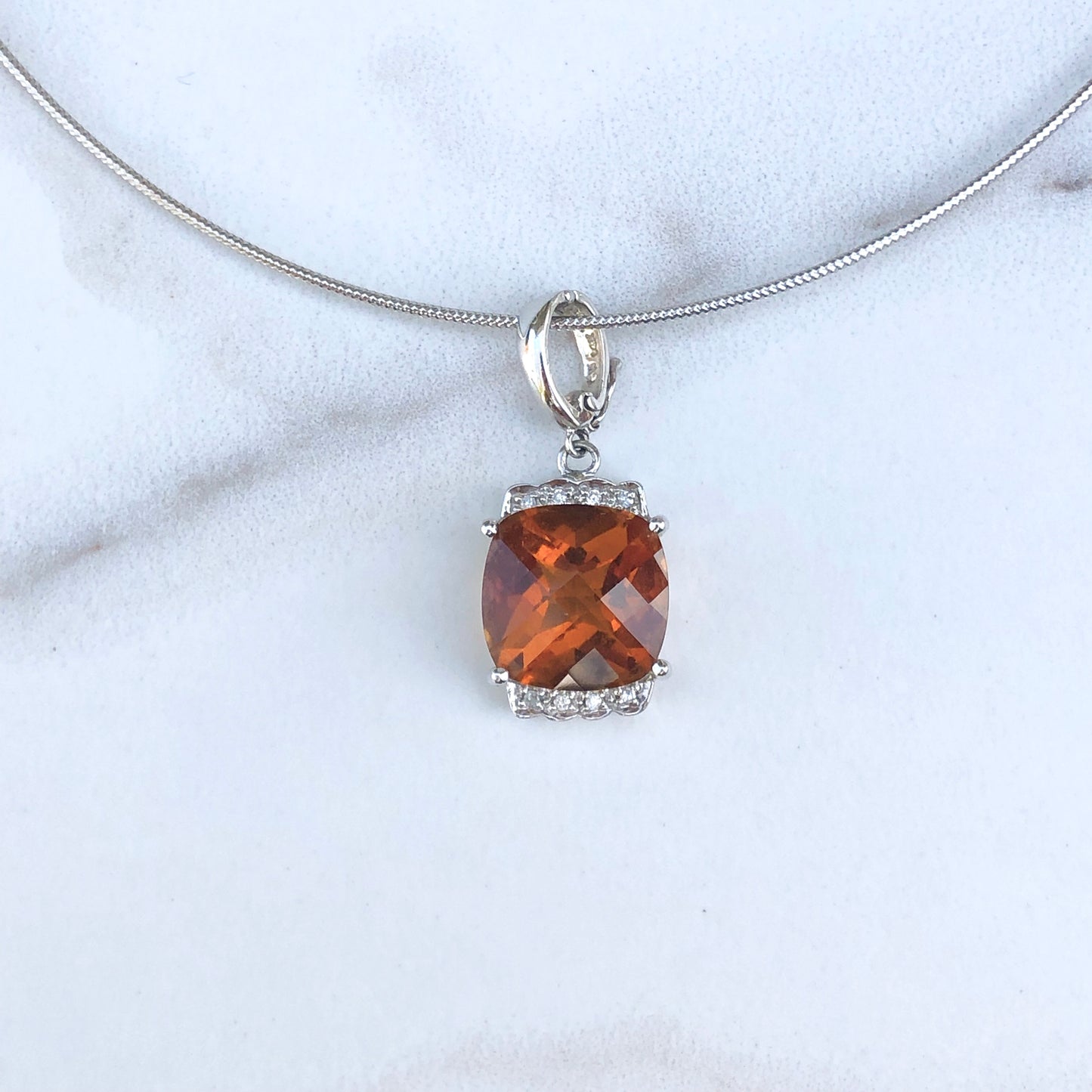 14KT Yellow Gold Citrine + Diamond Omega Slide Estate Pendant, 14KT Yellow Gold Citrine + Diamond Omega Slide Estate Pendant - Legacy Saint Jewelry