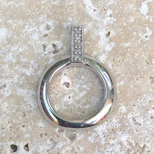 Estate 10KT White Gold + Diamond Circle Slide Pendant, Estate 10KT White Gold + Diamond Circle Slide Pendant - Legacy Saint Jewelry