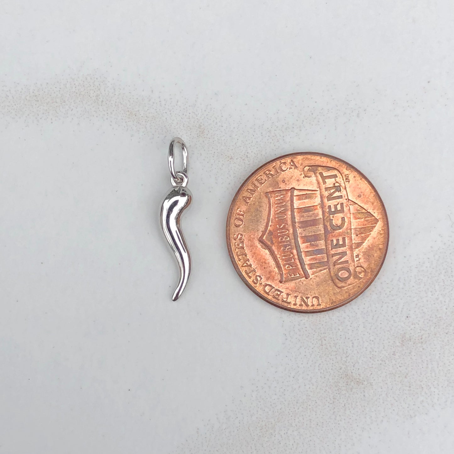 14KT White Gold "Cornicello" Italian Horn Pendant Charm, 14KT White Gold "Cornicello" Italian Horn Pendant Charm - Legacy Saint Jewelry