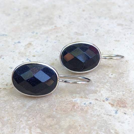 Sterling Silver Blue Gold Sand Stone Earrings, Sterling Silver Blue Gold Sand Stone Earrings - Legacy Saint Jewelry