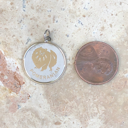 Sterling Silver Pomeranian Pendant Charm Satin Disc, Sterling Silver Pomeranian Pendant Charm Satin Disc - Legacy Saint Jewelry
