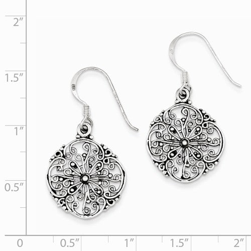 Sterling Silver Antiqued Filigree Dangle Earrings, Sterling Silver Antiqued Filigree Dangle Earrings - Legacy Saint Jewelry