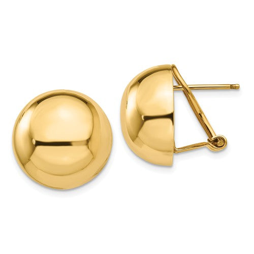 14KT Yellow Gold Half-Ball Omega Back Earrings 16mm – LSJ