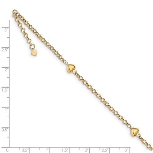 OOO 14KT Yellow Gold Puff Heart Chain Anklet, OOO 14KT Yellow Gold Puff Heart Chain Anklet - Legacy Saint Jewelry