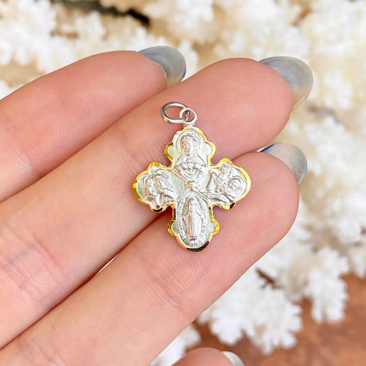 Sterling Silver + Gold Plated Vermeil Four Way Cross Pendant 25mm - LSJ