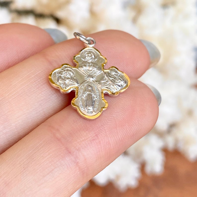 Sterling Silver + Gold Plated Vermeil Four Way Cross Pendant 25mm