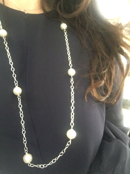 Sterling Silver Paspaley South Sea Pearls Station Chain Necklace 37" - Legacy Saint Jewelry