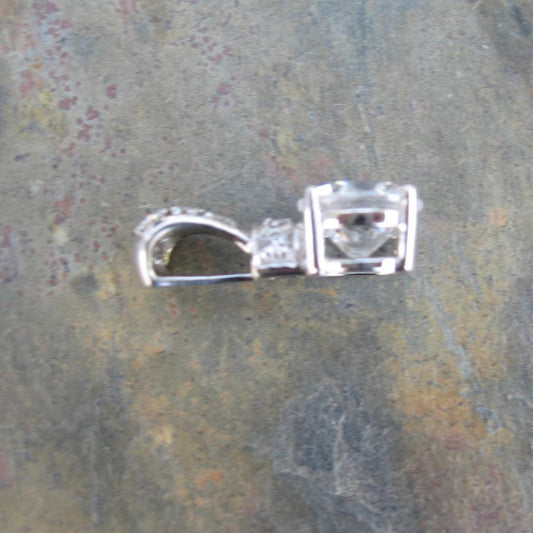 Estate 14KT White Gold Pave CZ + Set Stones Pendant Charm - Legacy Saint Jewelry