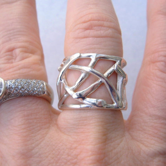 "The Sharona" Sterling Silver Artistic Cigar Band Ring - Legacy Saint Jewelry