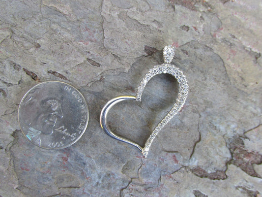 Estate 14KT White Gold .75 CT Pave Diamond Pave Heart Pendant Slide - Legacy Saint Jewelry