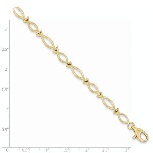 10KT Yellow Gold Polished Icthus Religious Fish Bracelet, 10KT Yellow Gold Polished Icthus Religious Fish Bracelet - Legacy Saint Jewelry