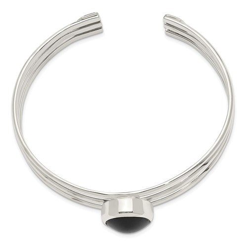 Sterling Silver Onyx 3 Strand Cuff Bangle Bracelet, Sterling Silver Onyx 3 Strand Cuff Bangle Bracelet - Legacy Saint Jewelry