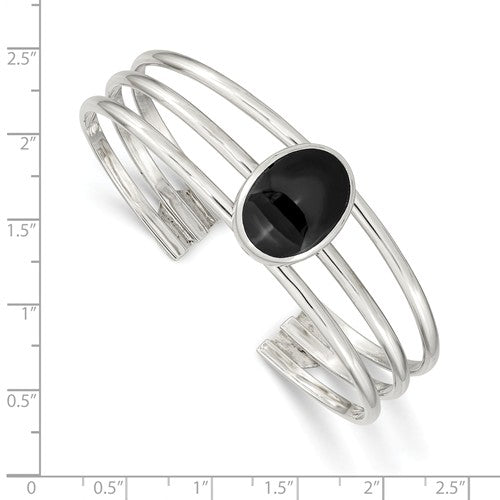 Sterling Silver Onyx 3 Strand Cuff Bangle Bracelet, Sterling Silver Onyx 3 Strand Cuff Bangle Bracelet - Legacy Saint Jewelry