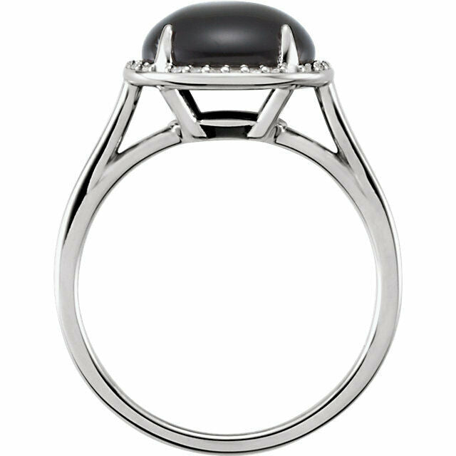 14KT White Gold Black Onyx + Halo Diamond Ring Size 7, 14KT White Gold Black Onyx + Halo Diamond Ring Size 7 - Legacy Saint Jewelry