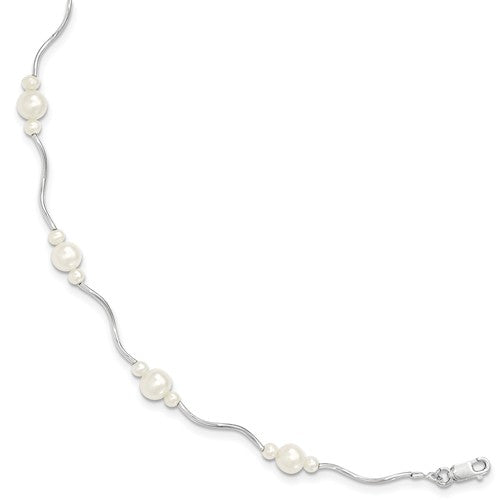 Sterling Silver Freshwater Pearl Wave Band Bracelet, Sterling Silver Freshwater Pearl Wave Band Bracelet - Legacy Saint Jewelry