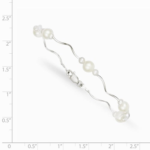 Sterling Silver Freshwater Pearl Wave Band Bracelet, Sterling Silver Freshwater Pearl Wave Band Bracelet - Legacy Saint Jewelry