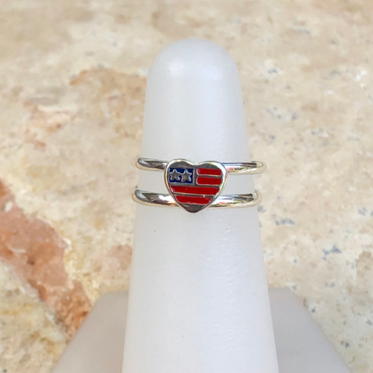 Sterling Silver Enameled USA Flag Heart Toe Ring, Sterling Silver Enameled USA Flag Heart Toe Ring - Legacy Saint Jewelry