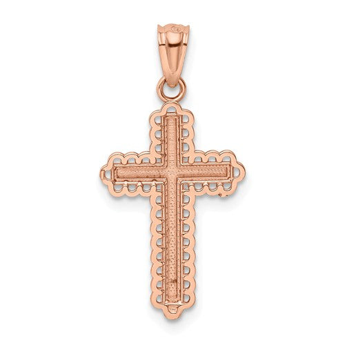 OOO 14KT Rose Gold Diamond-Cut Cross Pendant Charm, OOO 14KT Rose Gold Diamond-Cut Cross Pendant Charm - Legacy Saint Jewelry