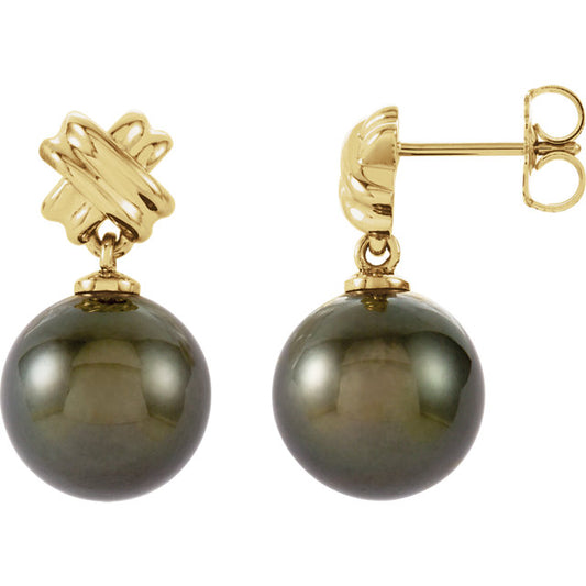 14KT Yellow Gold Tahitian Black Pearl Earrings, 14KT Yellow Gold Tahitian Black Pearl Earrings - Legacy Saint Jewelry