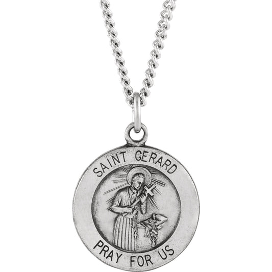 Sterling Silver Saint Gerard Round Medal Pendant Charm, Sterling Silver Saint Gerard Round Medal Pendant Charm - Legacy Saint Jewelry