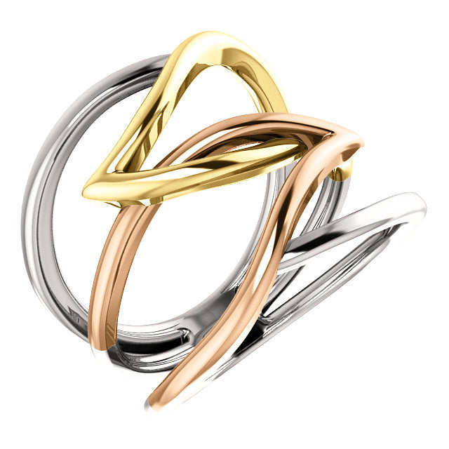 14KT Rose Gold, White Gold + Yellow Gold Criss-Cross Ring, 14KT Rose Gold, White Gold + Yellow Gold Criss-Cross Ring - Legacy Saint Jewelry