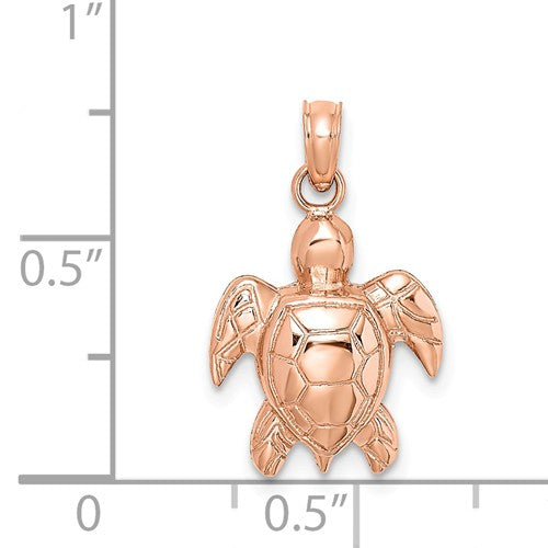 14KT Rose Gold Polished 2-D Sea Turtle Pendant Charm, 14KT Rose Gold Polished 2-D Sea Turtle Pendant Charm - Legacy Saint Jewelry