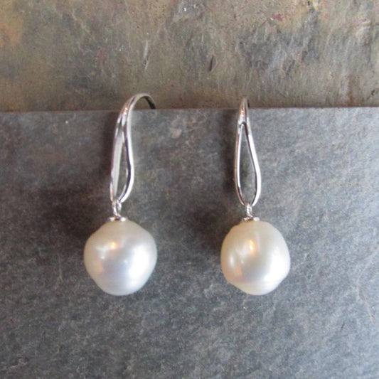 14KT White Gold Paspaley Pearl Unique Hook Earrings, 14KT White Gold Paspaley Pearl Unique Hook Earrings - Legacy Saint Jewelry