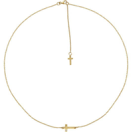14KT Yellow Gold Diamond Sideways Cross Necklace, 14KT Yellow Gold Diamond Sideways Cross Necklace - Legacy Saint Jewelry