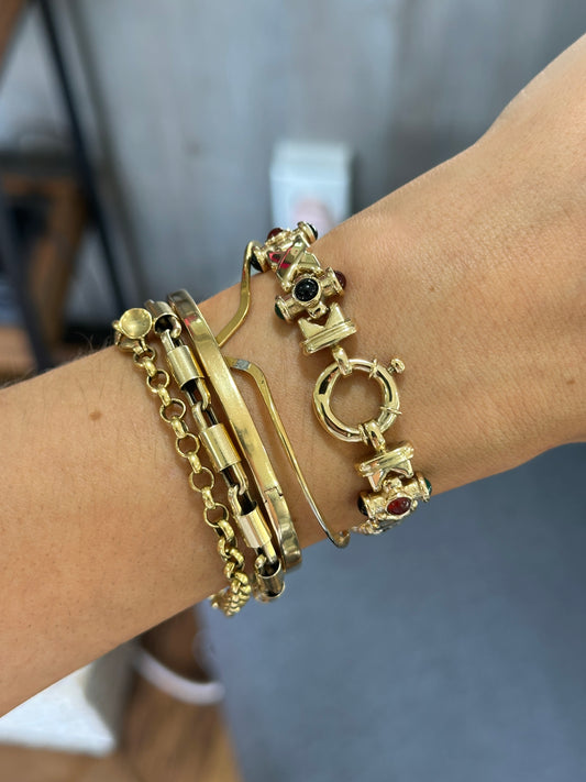 14KT Yellow Gold Cabochon Gemstone Bar Link Bracelet
