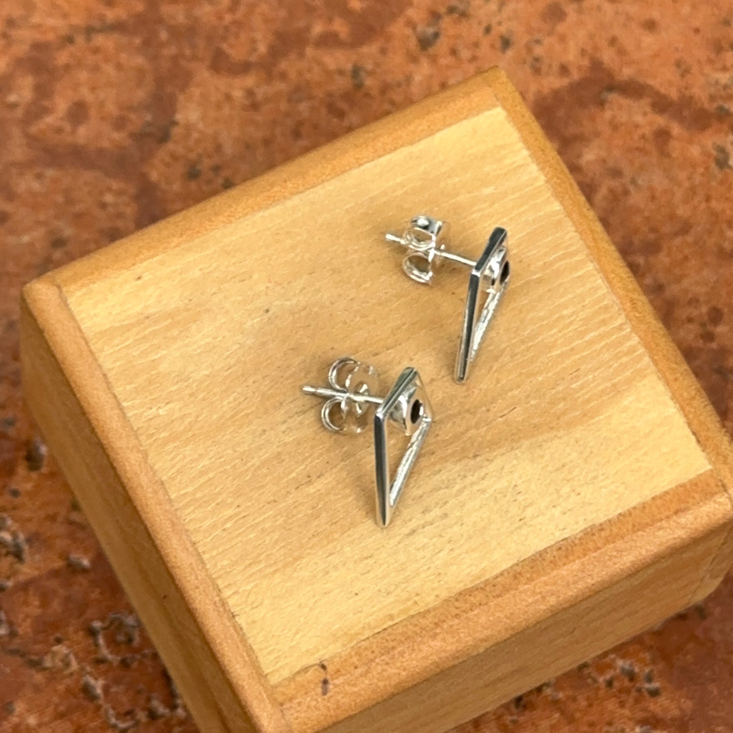 Sterling Silver Onyx Geometric Pyramid Stud Earrings