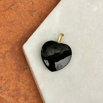 14KT Yellow Gold Black Onyx Heart Pendant - LSJ
