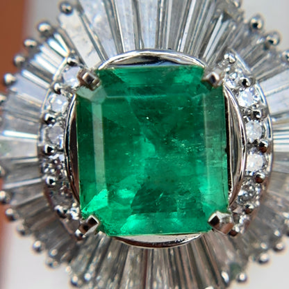 Estate Platinum Emerald-Cut Emerald + Baguette Diamond Ballerina Ring