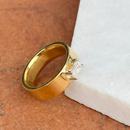 22KT Yellow Gold .42 CT Emerald-Cut Diamond Wide Band Ring