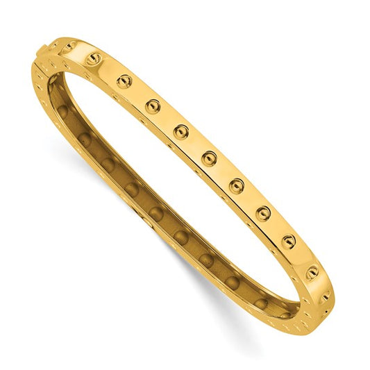 14KT Yellow Gold Notched Square Bangle Bracelet