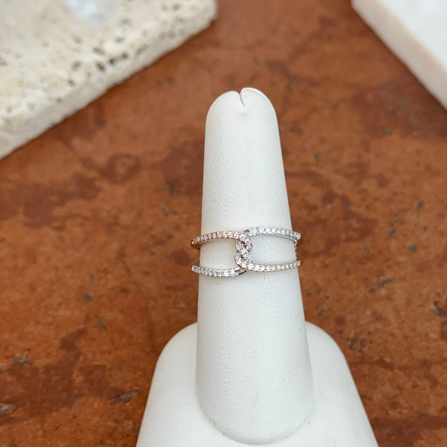 14KT White Gold + Rose Gold Twist 1/4 CT Pave Diamond Ring