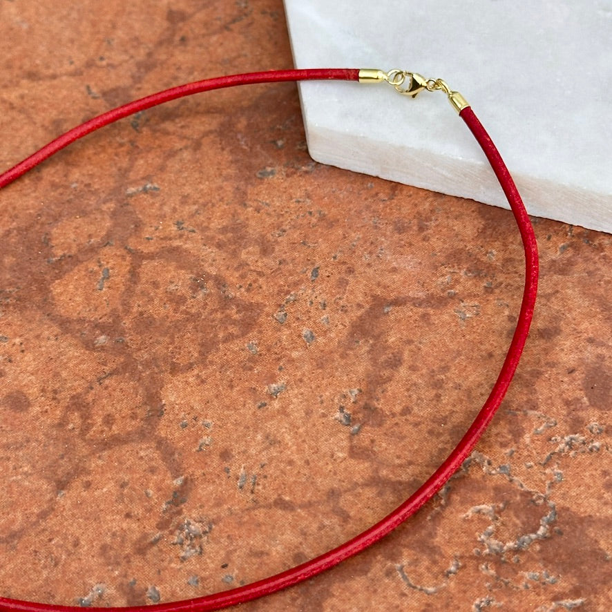 14KT Yellow Gold 2mm Red Leather Cord Necklace - LSJ