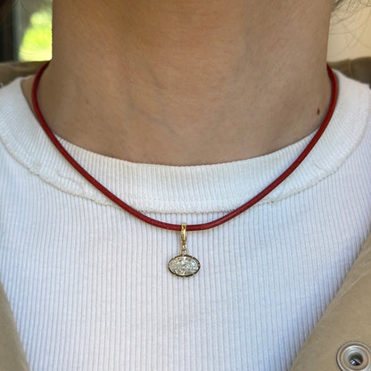 14KT Yellow Gold 2mm Red Leather Cord Necklace - LSJ