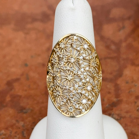 Estate 14KT Yellow Gold Wide Filigree Diamond Ring