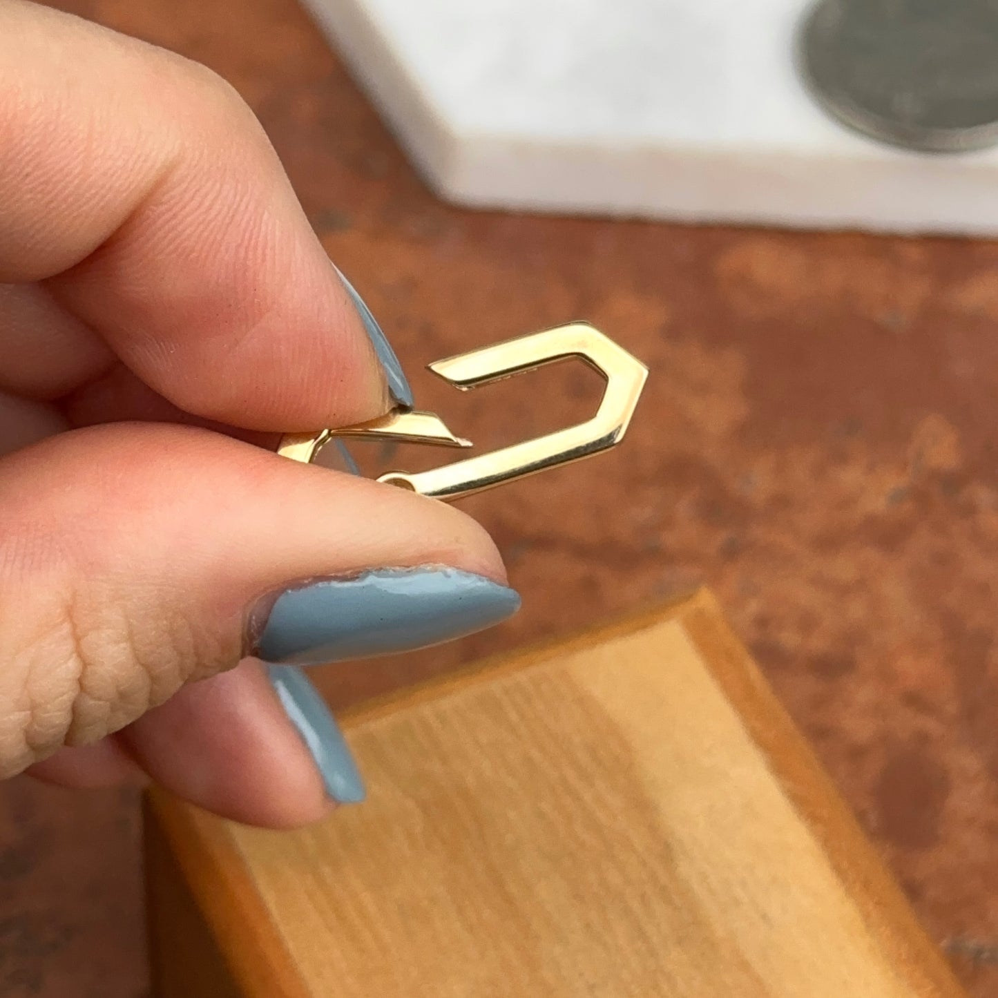 14KT Yellow Gold White Enamel + Bezel Diamond Push In Charm Clasp Connector