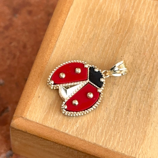 14KT Yellow Gold Red Enamel Ribbed Ladybug Pendant