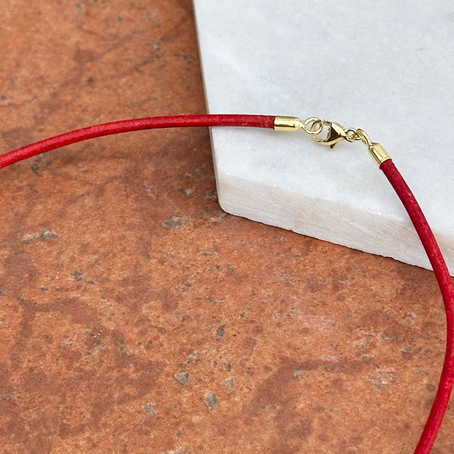 14KT Yellow Gold 2mm Red Leather Cord Necklace - LSJ