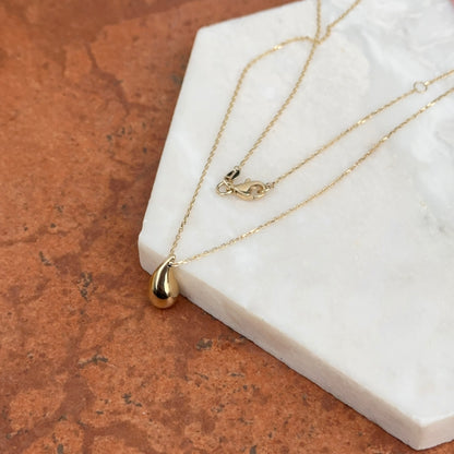 14KT Yellow Gold Tapered Puff Teardrop Pendant Chain Necklace